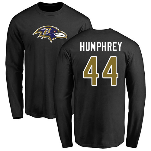 Men Baltimore Ravens Black Marlon Humphrey Name and Number Logo NFL Football #44 Long Sleeve T Shirt